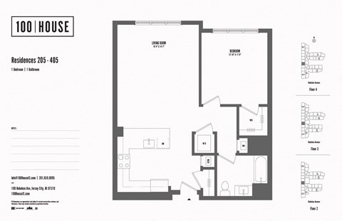 Floor plan for 1 bed, 1 bath, 841 sqft